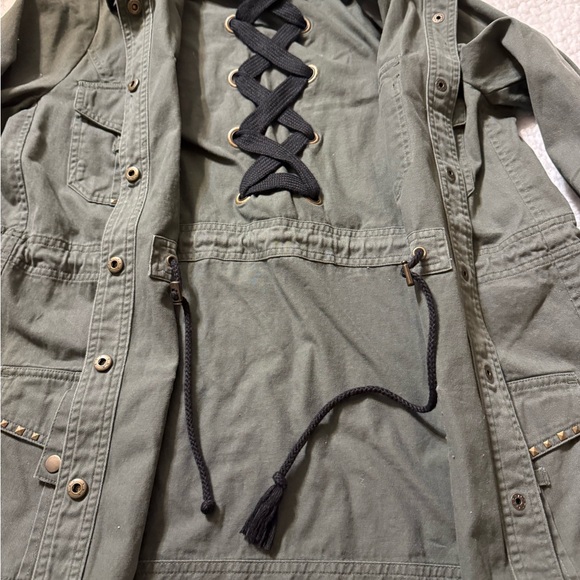 Democracy Women's Olive Green utility Jacket with Lace-Up Back-medium - Picture 7 of 12